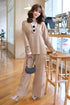 Casual Color Contrast Sweater V-neck Loose Top With Pants